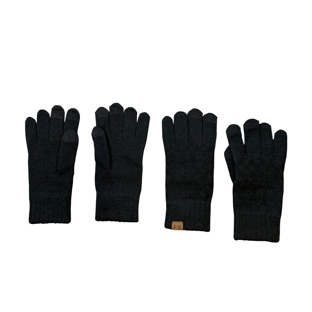 2 Pairs Black Warm Knitted Winter Touchscreen Texting Gloves Men Women One Size